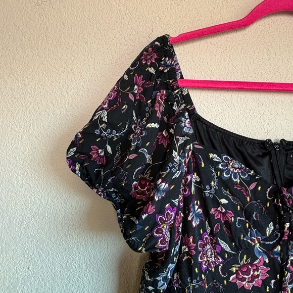 Lane Bryant Black Metallic Floral Bubble Sleeve Tie Neck Tiered Midi Dress 20 - Picture 7 of 12